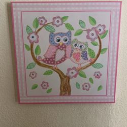 Owl Canvas Picture Wall Hanging Size 18” X 18”
