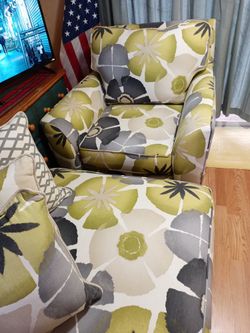 Sofa, Ottoman And Two Lamps $200