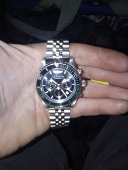 Invicta Chronograph Watch Silver Green Bezel