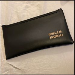 Wells Fargo Black Leather Money Pouch For Deposits 