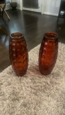 Amber Glass Vases with Bubble Texture – Set of 2