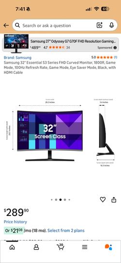 Samsung Monitor - 32 Inch Curved (New) $180