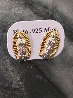 Plata .925 & 14k Gold plated Mexico Virgin Mary Earrings