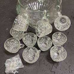 Vintage Punch Bowl With Cups And Hooks 
