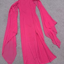 New Medium hot pink long sleeve slit stretchy evening dress Coctail vintage 