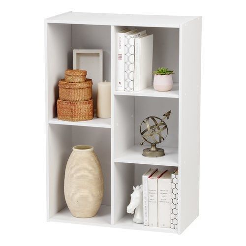 5-Compartment Wood Organizer Bookcase Storage Shelf, White