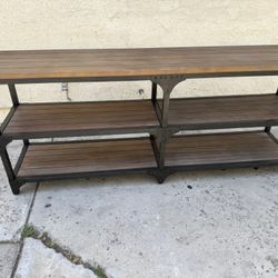 Industrial Wood And Metal TV Stand With Shelves
