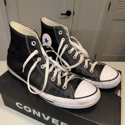 Black leather converse men shoes