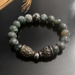 DeMarcus Alexan Jasper Stone Brass Caps Bracelet 
