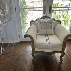 2 Vintage Chairs, Original Paint, New Fabric And Upholstery Materials $225 Each 