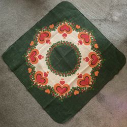 Vintage 1970s Swedish Printed Christmas Tablecloth With Hearts And Berries 