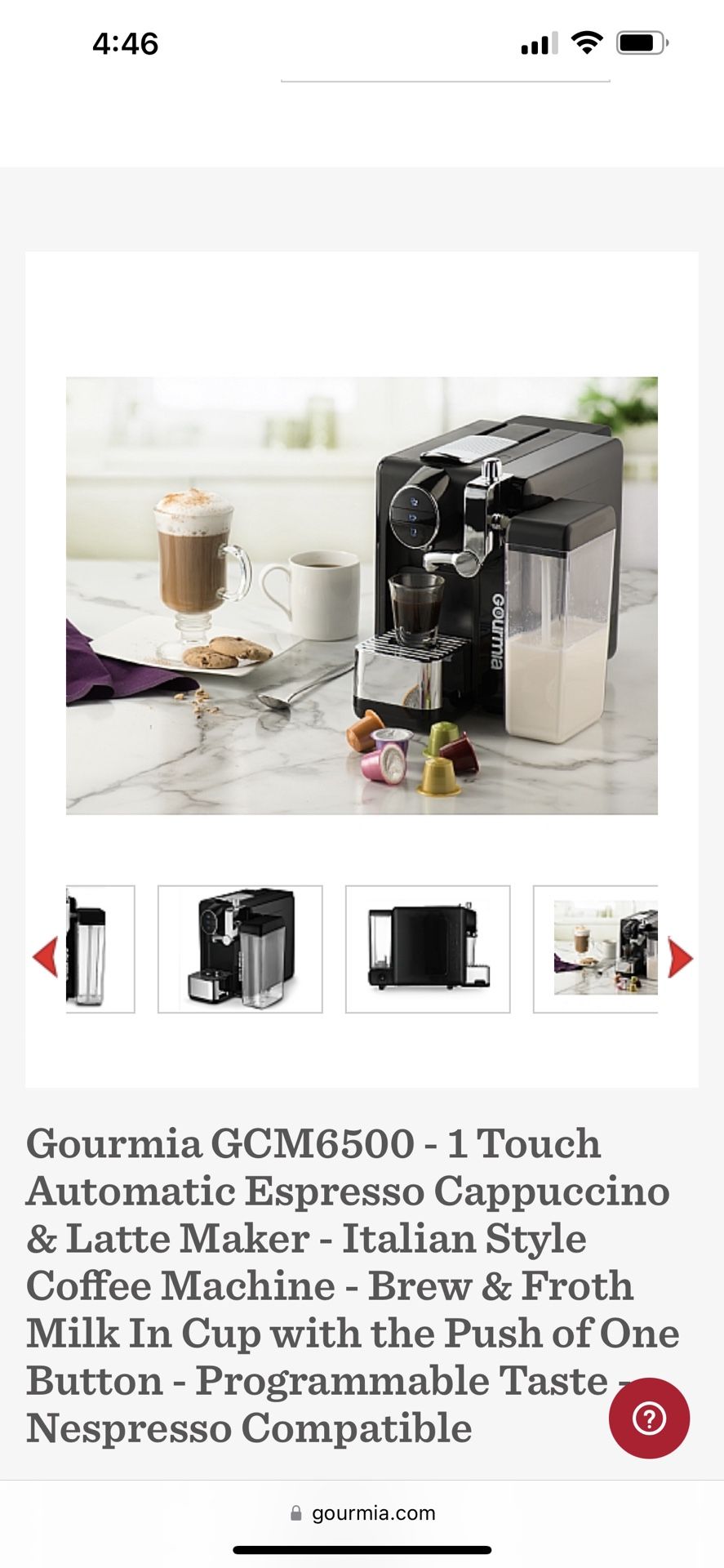 Gourmia Espresso Cappuccino Late Maker Italian Style Coffee Machine