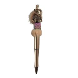 Fashion Fancy Bear Custom Fur Beaded Ballpoint Twist Pen Metallic Gold Topper