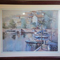 Print Of Marine Boats Harbor Cityscape