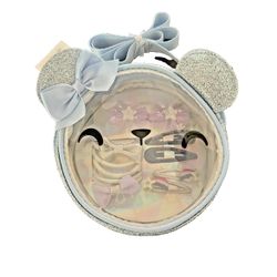 Claire's Kid's Bear Clear Bag With  2 Sets Of star Barrettes, 2 Bow Elastic Bands, Etc