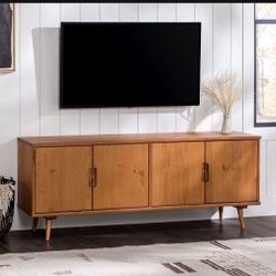 Mid Century Modern Solid Wood TV Media Entertainment Center(New In Box )r