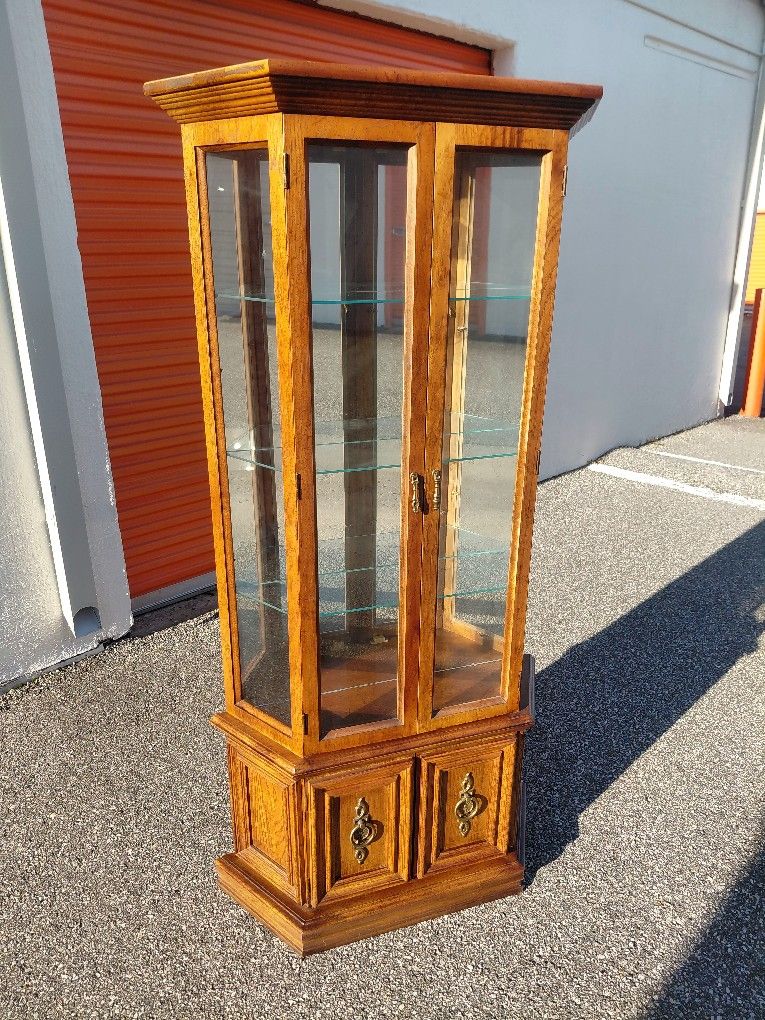 Tall Curio Cabinet with Wood and Glass Doors