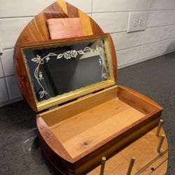 Antique Heart-Shaped Wooden Sewing Box 