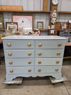 Solid wood pale blue 8 drawer dresser
