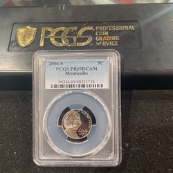 2006 S Gem Proof Monticello Jefferson Nickel Graded At PR69 With A Deep Cameo 9-6