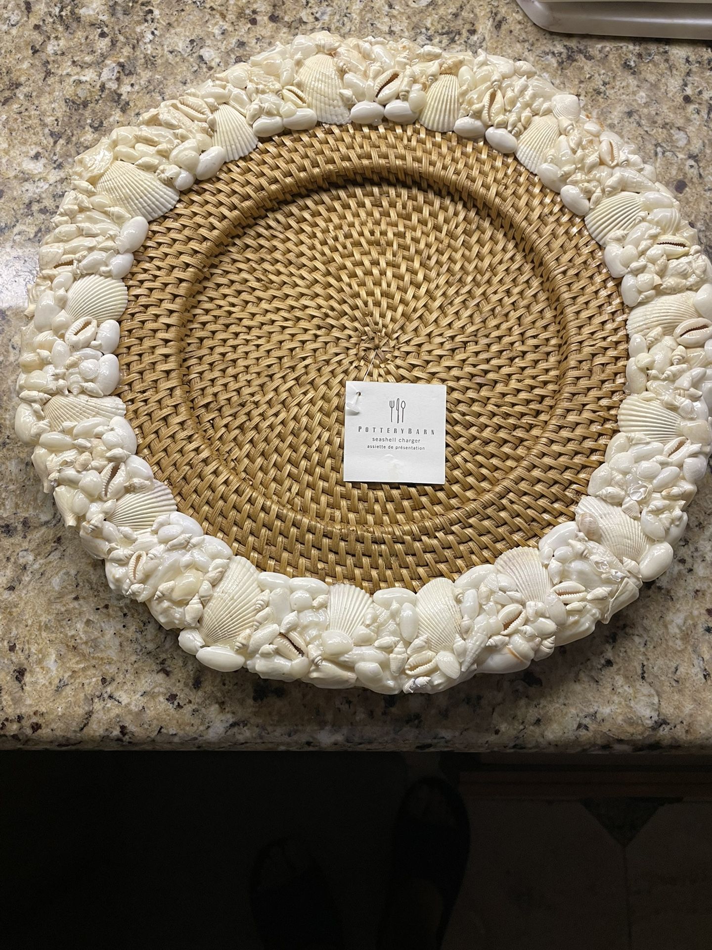 Pottery Barn Shell-Rimmed Handwoven Rattan Charger Plate