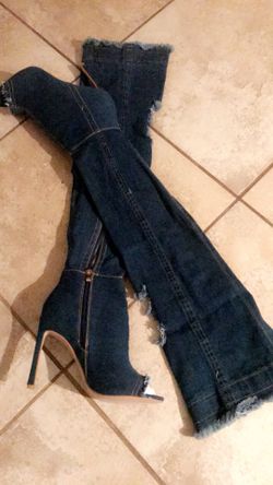 Denim boots