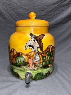 Vintage Hand Painted Ceramic Beverage Dispenser Cookie Jar