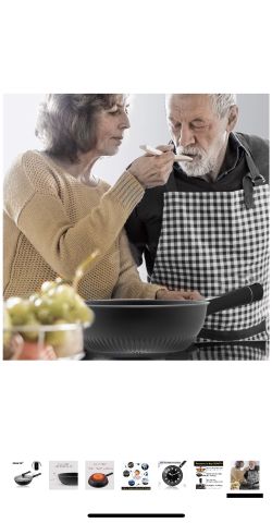 12 Inch Hard Anodized Frying, Real-Time Temperature Measuring, Nonstick Wok, Sti