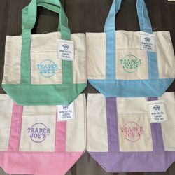 Trader Joes Mini Pastel Canvas Tote Bag 4 Piece Set NEW!