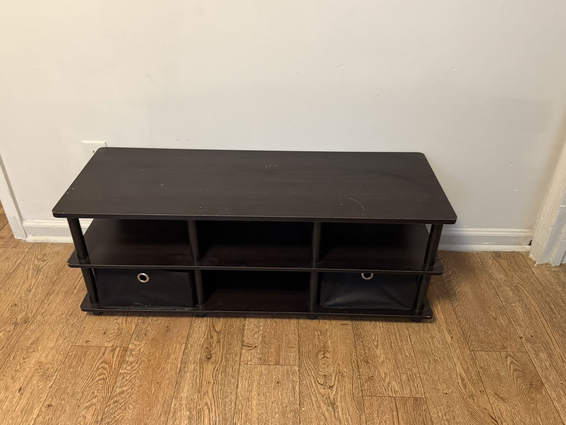 Espresso Particle Board TV Stand with 2 Drawer with Open Storage