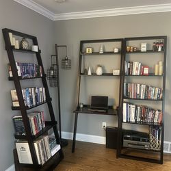 Crate & Barrel Sloane Leaning Bookshelves and Desk Espresso