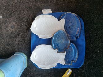 Fish , Dish , Plate , 5 pcs , Blue , White ,