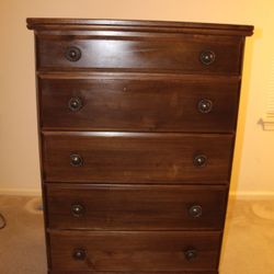 Solid Wood Traditional 5-Drawer Dresser / Chest - Dark Brown/Cherry Finish