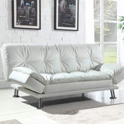 CONTEMPORARY WHITE LEATHERETTE FUTON SOFA ADJUSTABLE BED ARMREST - SILLON CAMA