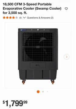 18,500 CFM 3-Speed Portable Evaporative Cooler (Swamp Cooler) • for 3,500 sq. ft.