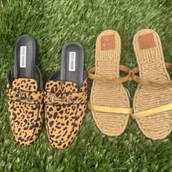 Tory Burch Woven Gilded  Strap-On Flats And Steve Madden Leopard Print Slip-On Flats Size 10  1/2