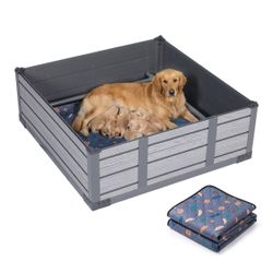 ES230 $50  PureWags Whelping Box Kit: Built-In Floor & Reusable Pad, Puppy Playpen for Small-Large Breeds, Non-Toxic PP for Newborn Safety  38 inches 