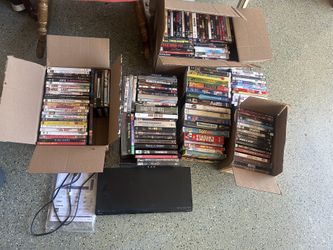 Lot Of 150 Total Dvd And VHS Movies And Blue ray Player