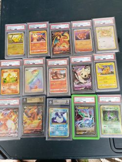 13 PSA 10 9 & 2 BECKET 9.5 9 all for $1600! Firm. Vmax Charizard $250! Dark Golbat $200! Rayquaza $200! Great cards Pokémon trade & Cash welcome