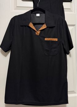 Black Short Sleeve Polo Shirt with Tan Trim