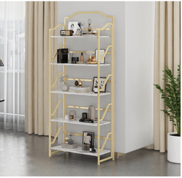 Bookshelf – Gold & White Marble- 5-Tier