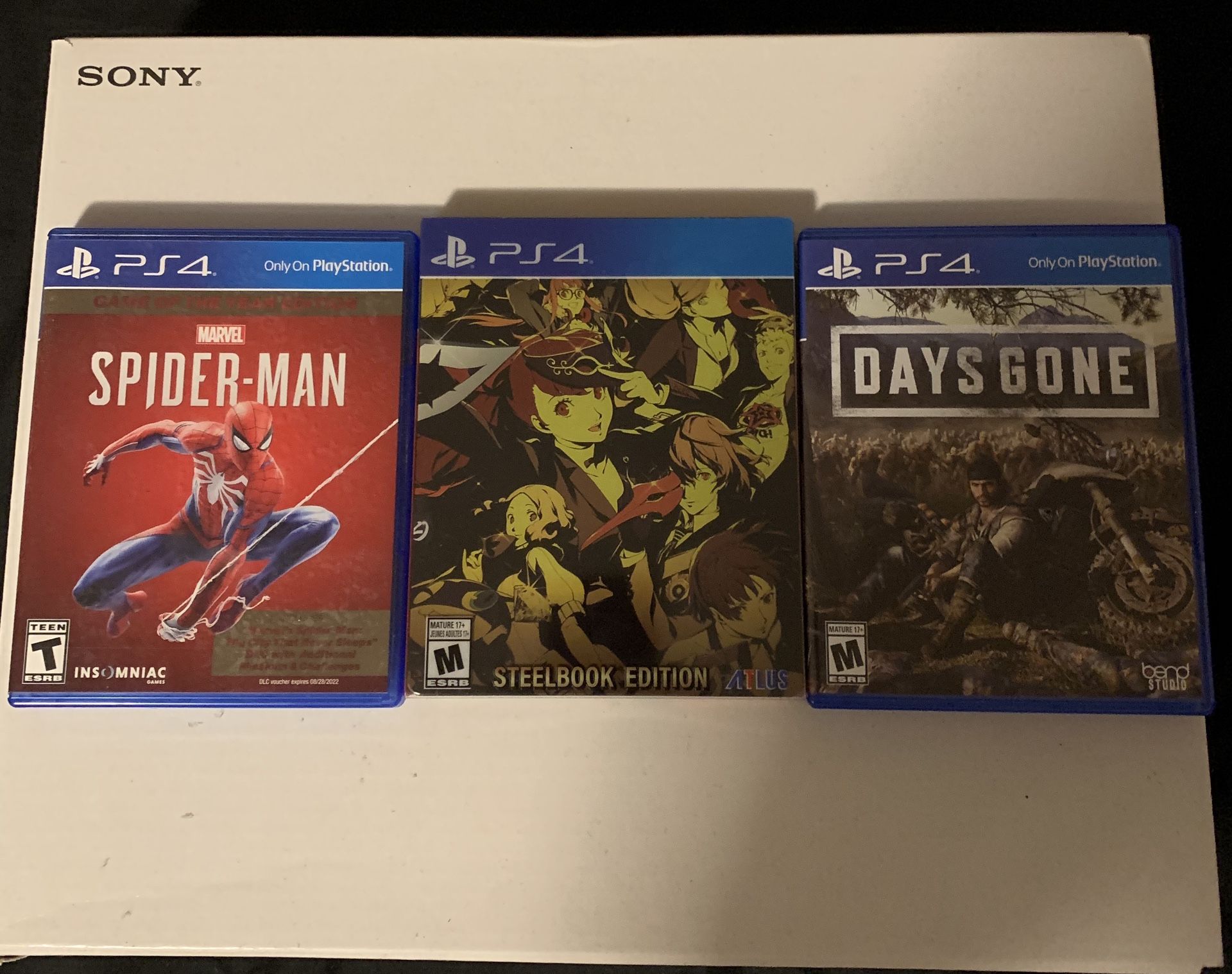 Persona 5 Royal, Days Gone and Spider man PS4