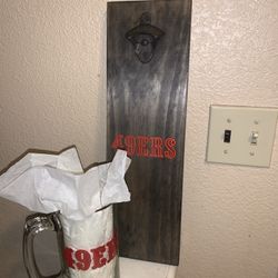 49ers Beer Mug And Bottle Opener 