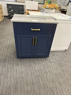 31” Bathroom Vanity In Blue With Gray Countertop 