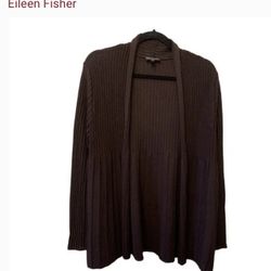 Eileen Fisher 100% Wool Ribbed Cardigan Sweater Size Petite Medium
