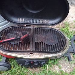 Coleman Dual Burner Cast Iron Grill Stands Up Quick Rolls And Collapses Nicely To Haul Easily