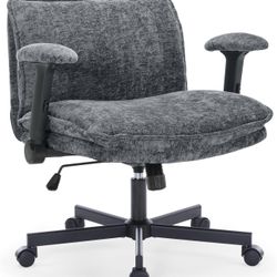 Cross Legged Office Chair with Wheels and Adjustable Flip-Arms, Criss Cross Desk Chair with Thick Cushion, Wide Seat Chair for Home Office, Apartment,