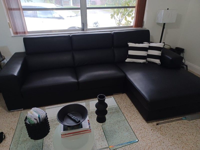Almost New Detachable Sofa With Chaise Black And Chrome