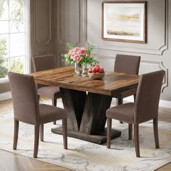 Set of 5pcs  47" Dining Table with 4pcs Dining Chairs Tufted Parsons Design with