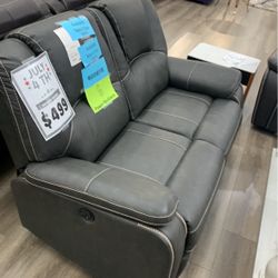Gray Leather Power Reclining Loveseat 